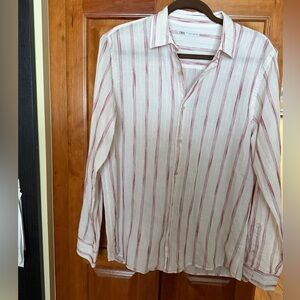 Zara Men's Casual White and Red Striped Shirt